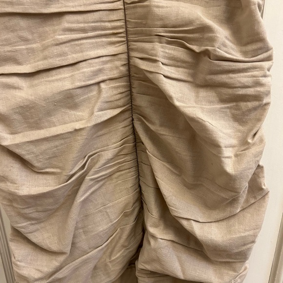 ATSU SIZE 8 BEIGE RUCHED TORSO STRAPPY LINEN MIDI DRESS. Worn once. - Picture 5 of 12